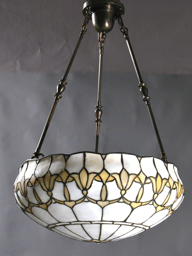 Large Leaded Glass Inverted Dome with Stylized Flowers